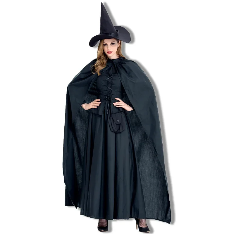 

Women's Wicked Witch Costume Adult Black Long Sleeve Corset Style Dress Halloween Witches Costumes Cosplay