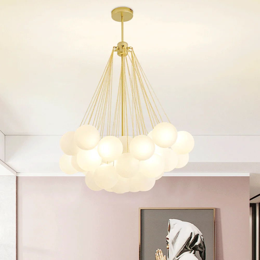 Modern Glass Ball Hanging Chandelier for Living Dining Table Room Decoration Kitchen Lamps Gold Black LED Ceiling Pendant Light 5