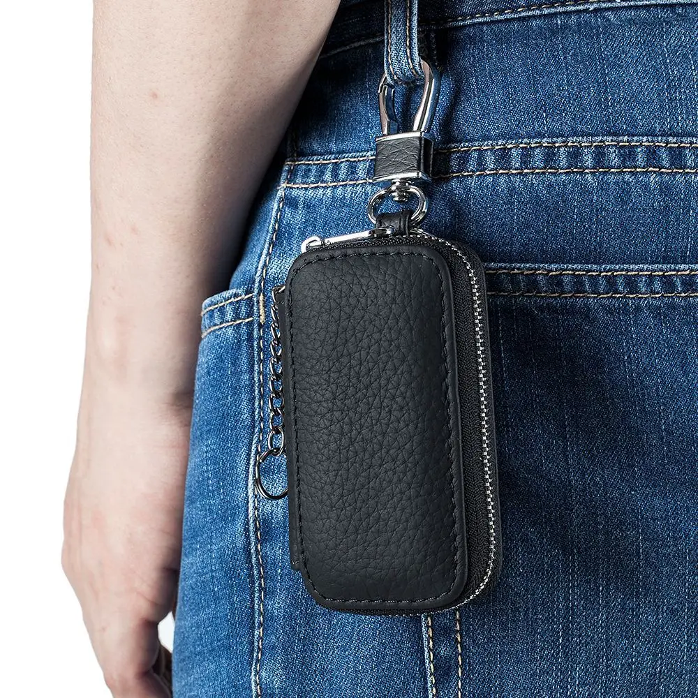 Unisex Genuine Leather Car Key Wallets Men Key Holder Housekeeper Keys Organizer Women Wallet Keychain Covers Zipper Key Case