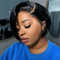 Perruque Naturelle Moins Cher Perruques coupe lutin cheveux humains perruques courtes Bob 13x4 perruque avant en dentelle pour les femmes noir coupe lutin perruque frontale transparente couches droites 3