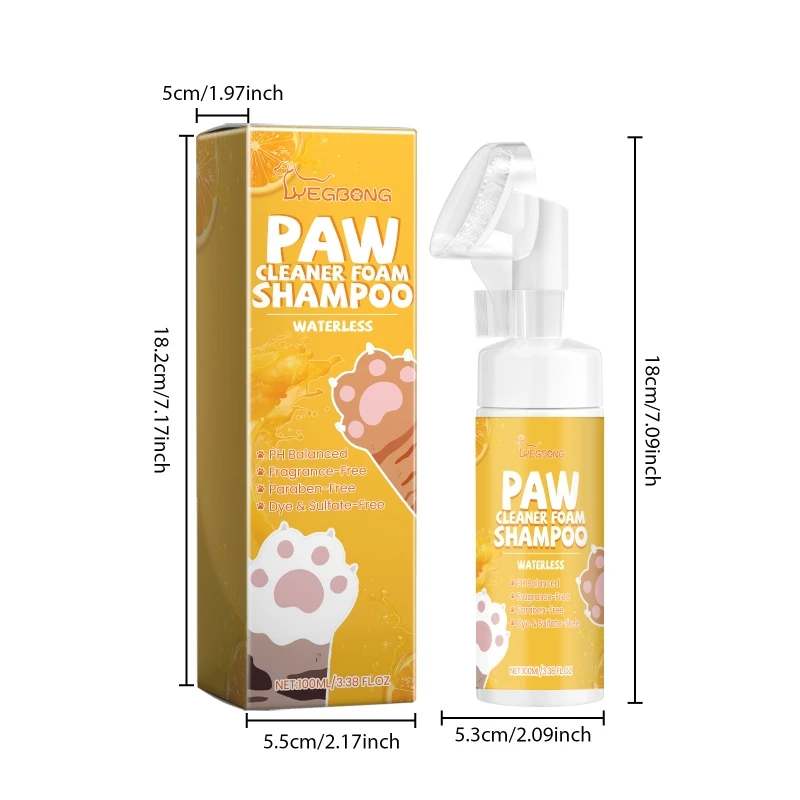 Pet Paws Cleaner for Dogs Cats Foam with Silicones Brush Not Rinse
