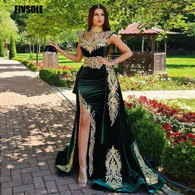 Fivsole Dark Green Moroccan Kaftan Evening Dress A Stunning Blend of Elegance and Style