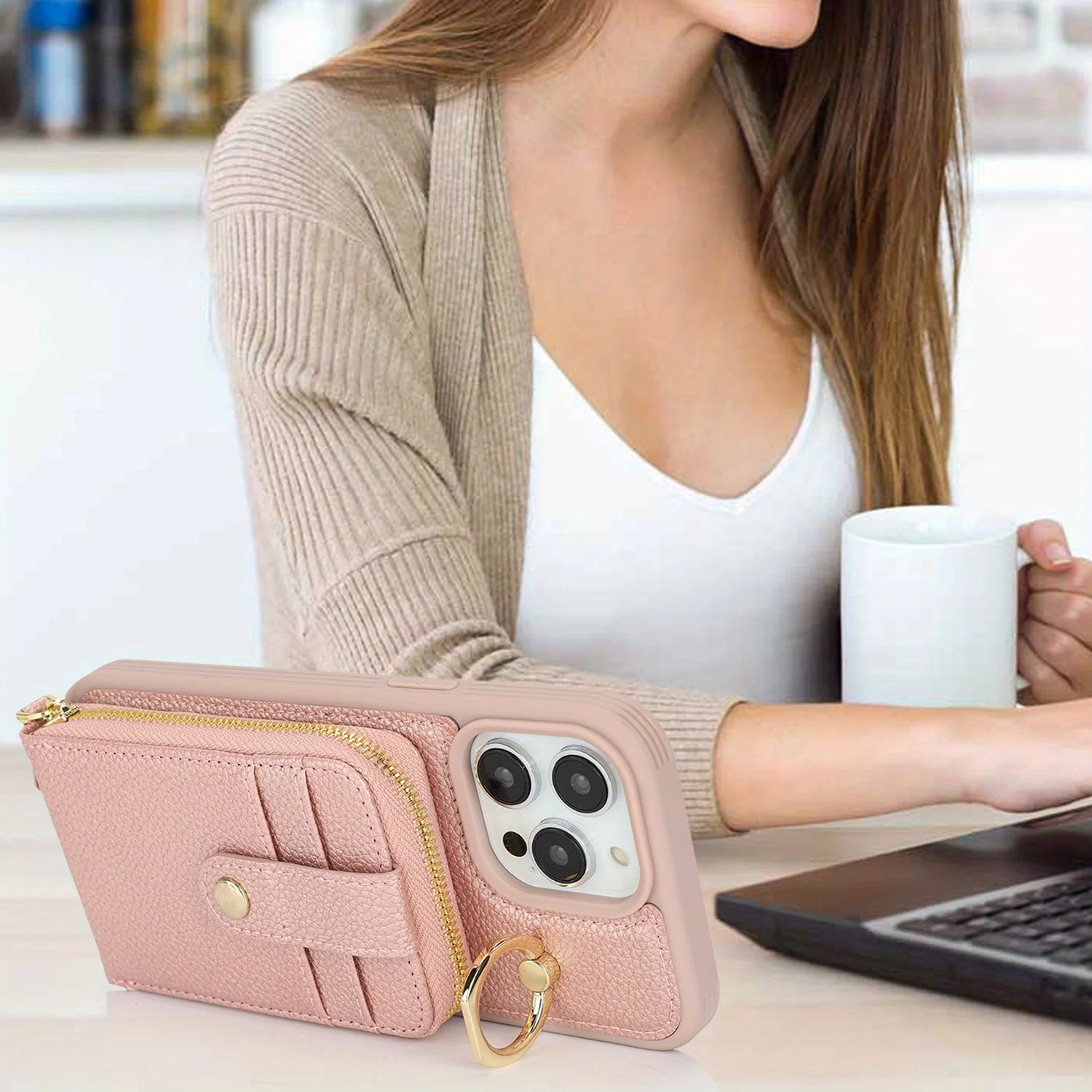 RFID Faux Leather Crossbody Zipper Wallet Phone Case with Large Card Slot Capacity