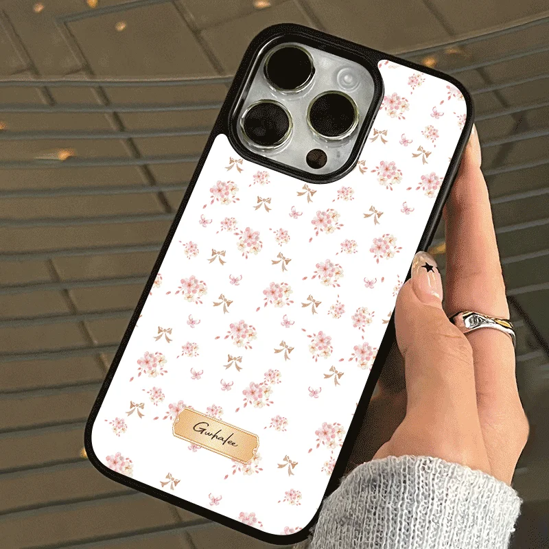 Chic Pink Bow & Flower Soft Phone Case with Black Border