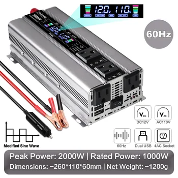 12V to 120V Lvyuan 2000W รถอินเวอร์เตอร์ Modified Sine Wave Volatge Converter 60Hz 4 AC US ซ็อกเก็ต Dual USB LCD อินเวอร์เตอร์ 8