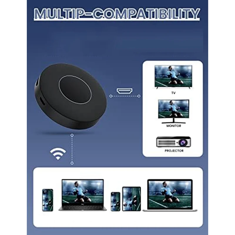 Wireless -Compatible Display Dongle Adapter Plastic No Need APP Video/Audio From Laptop, PC, Smartphone To HDTV Projector