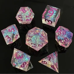 Vibrant 7-Piece Sharp Edge Resin Dice Set for Tabletop Games and Home Decor (Style-16)