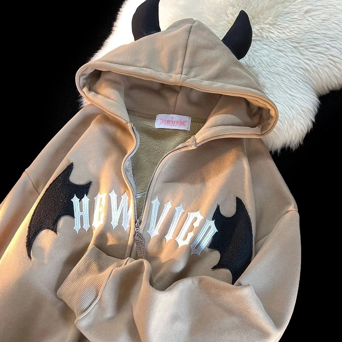 

Vintae Little Devil Embroidered Zipper die Women street fasion trend Clown sweatsirt couple casual loose die 2XL
