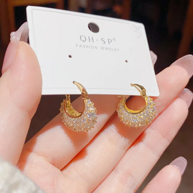 2023 New style Women's boutique earrings Microencrusted zircon Electroplated real gold Fashion ear buckle High-end jewelry