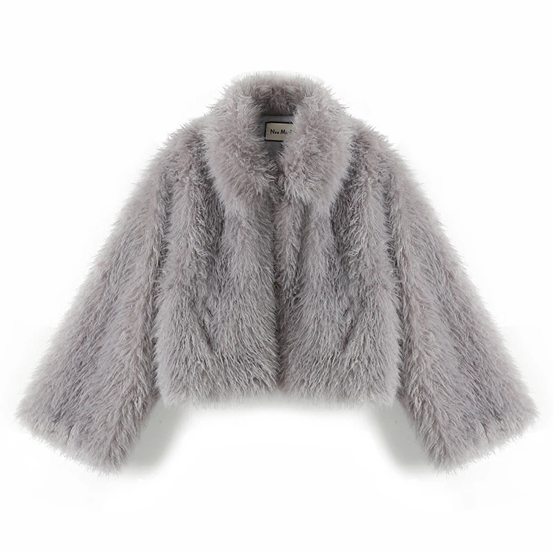 Fluffy Faux Mongolian Fur Coat for Women Winter Warm Furry Tibetan Sheep Fur Jacket Chic Female Shaggy Overcoat