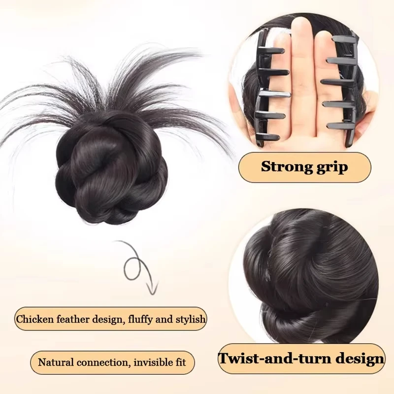 Grab clip synthetic wig for women messy curl scrunchie bun ponytail lengthening low bun hair wig