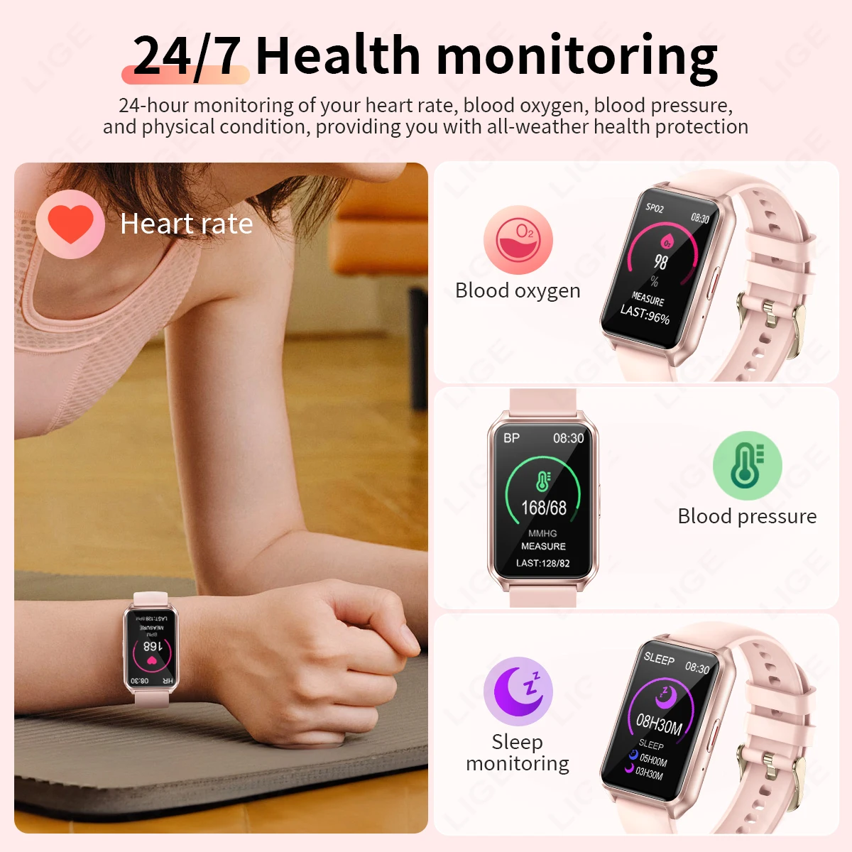 LIGE Women Smart Watch Fashion Men Gift Sports Fitness Heart Rate Health Monitor Custom Dial Ai Voice Assistant Music Smartwatch