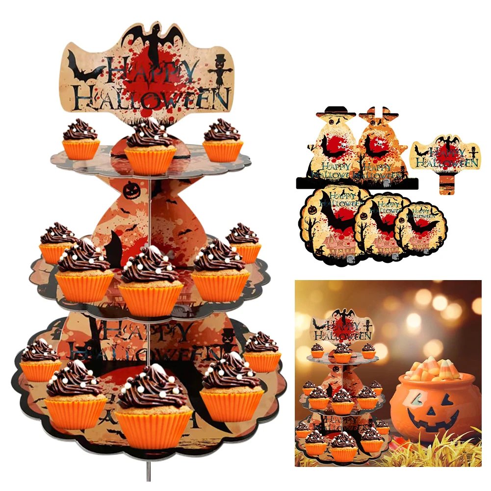 

3-Tier Cardboard Cupcake Stand Halloween Decoration Cupcake Tower Holder Birthday Party Supplies Wedding Baby Shower Decoration