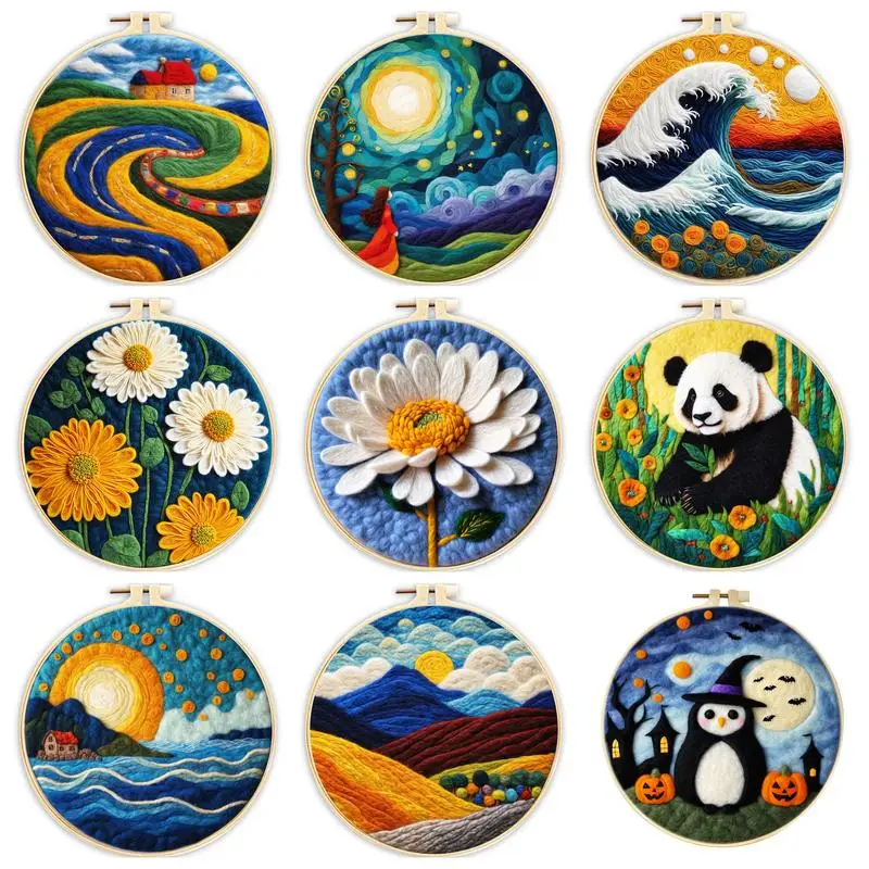 1 Pack Flowers Pattern Needles Felting Kit Diy Wool Needle Felt Painting Adults Kits Diy Creative Making Wool Felt Kit