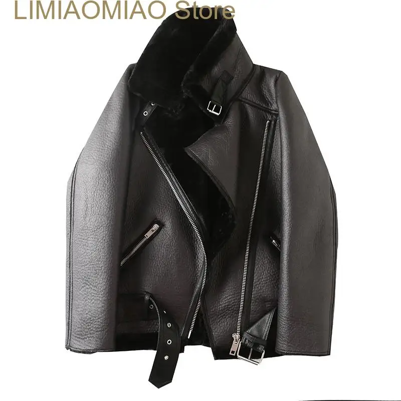New Winter Women's Synthetic sheepskin Jacket, high quality thick warm coat with belt and zipper,