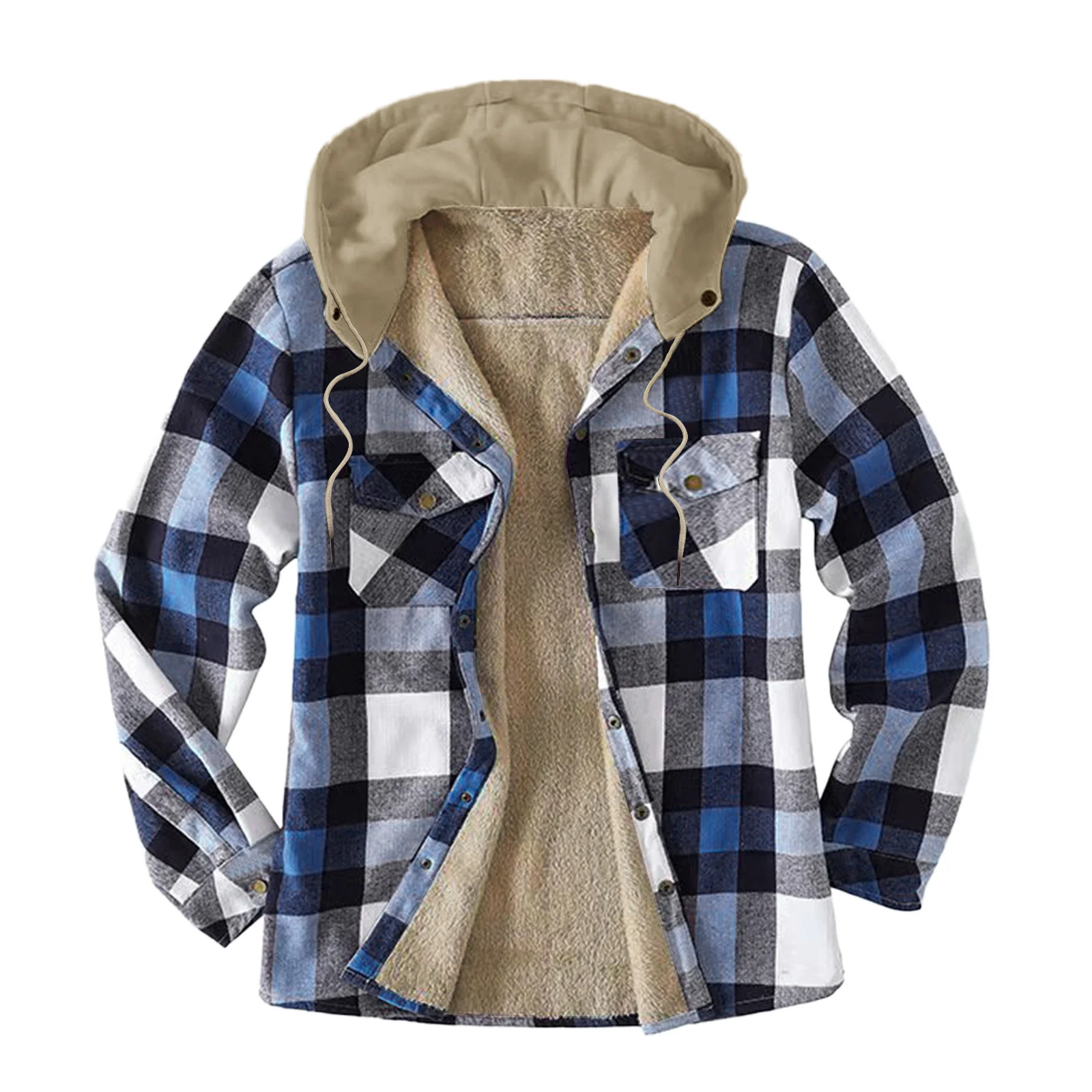 Casual Hooded Plaid Shirts For Men Winter Thick Velvet Lined Flannel Shirt Jacket camisas de hombre