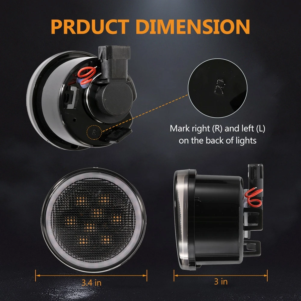 LED-Frontstoßstangen-DRL-Tagfahrlicht für JEEP Wrangler JK 2007-2017 6000K Weißes DRL & Bernsteinfarbenes Fahr- und Blinklicht – Detail 6
