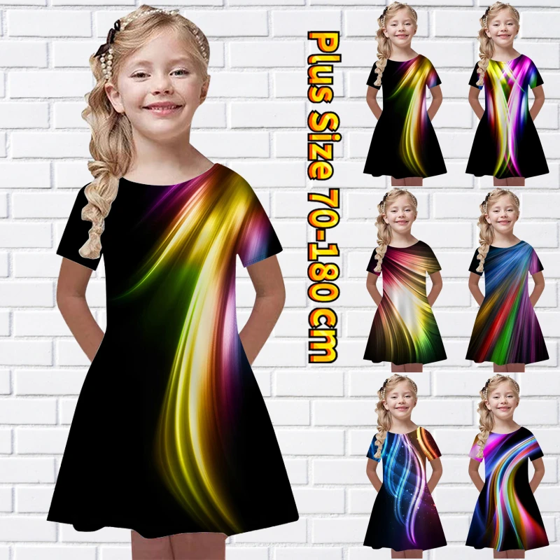 

Summer Girl Loose Size Slim Skirt New Design Printed Short-sleeved Skirt Fashion Mini Skirt Everyday Street Round Neck Dress