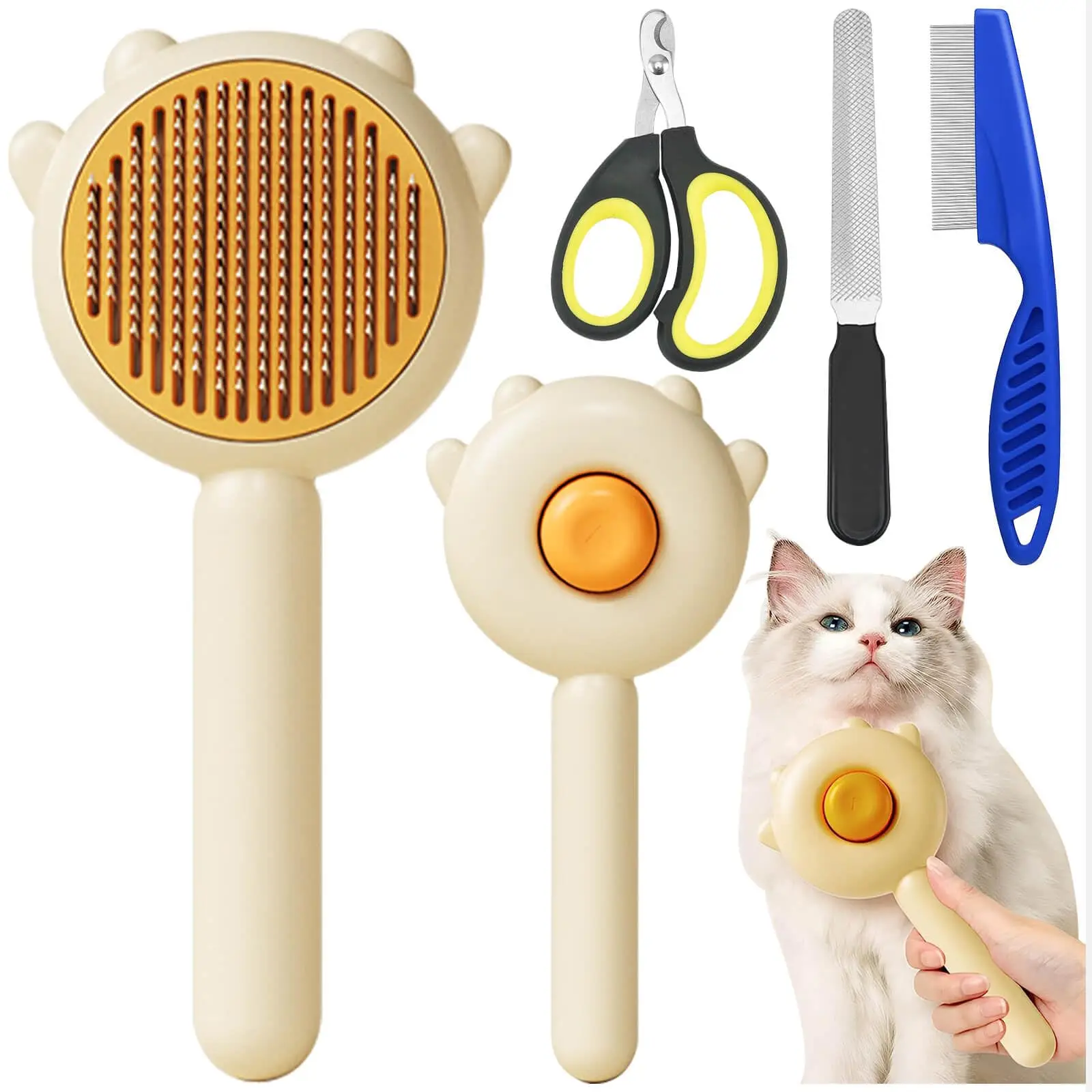

Cat Brush with Release Button - Cat Brush for Shedding Cat Brushes for Indoor Cats Self Cleaning Cat Brush for Long Haired Cats