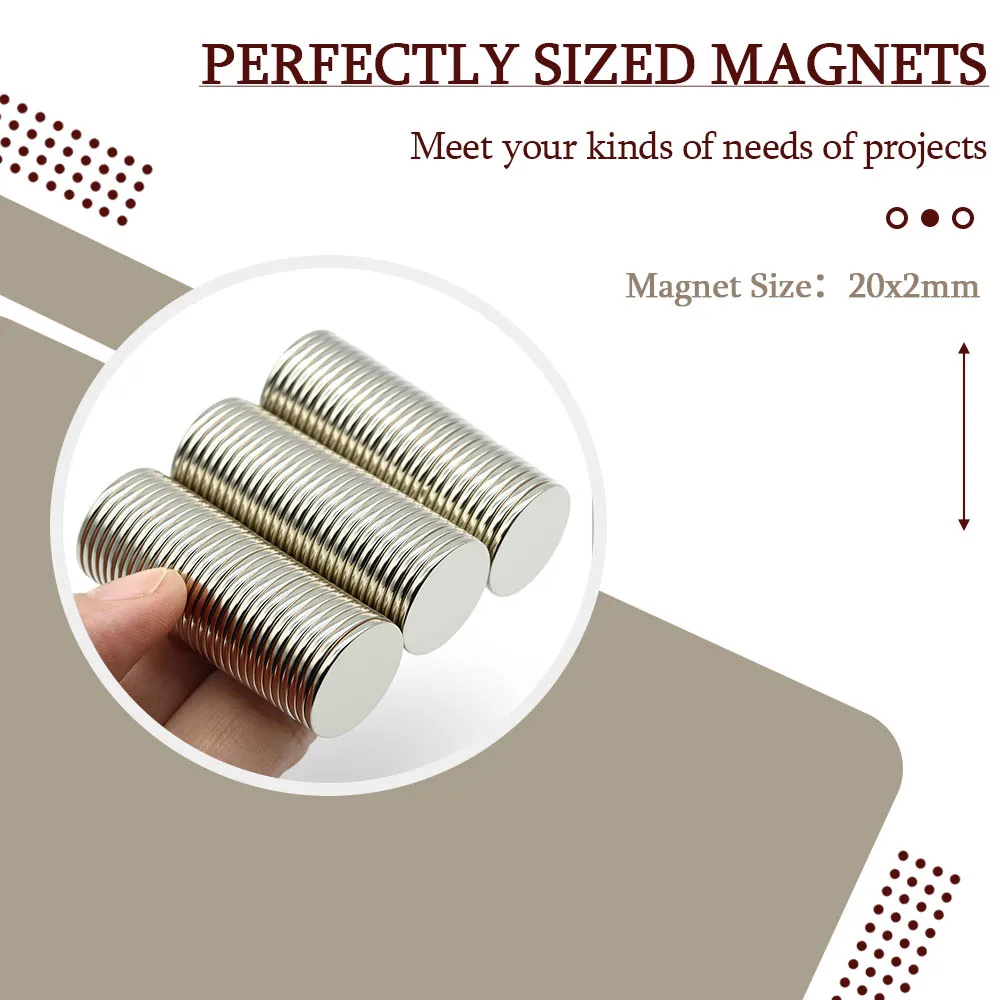 20mmx2mm Superstarker Runder Neodym-Magnet Leistungsstarke Magnete N35 Kleiner Permanenter Magnetischer NdFeB Kühlschrankmagnet 20x2 – Detail 4