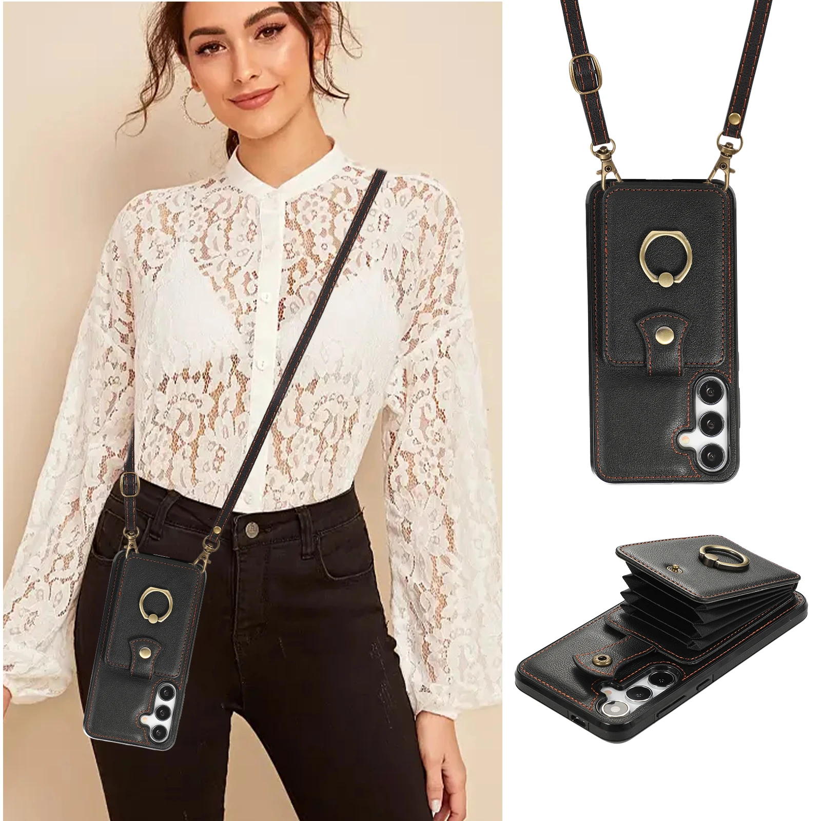 Sleek Crossbody Leather Wallet Phone Case