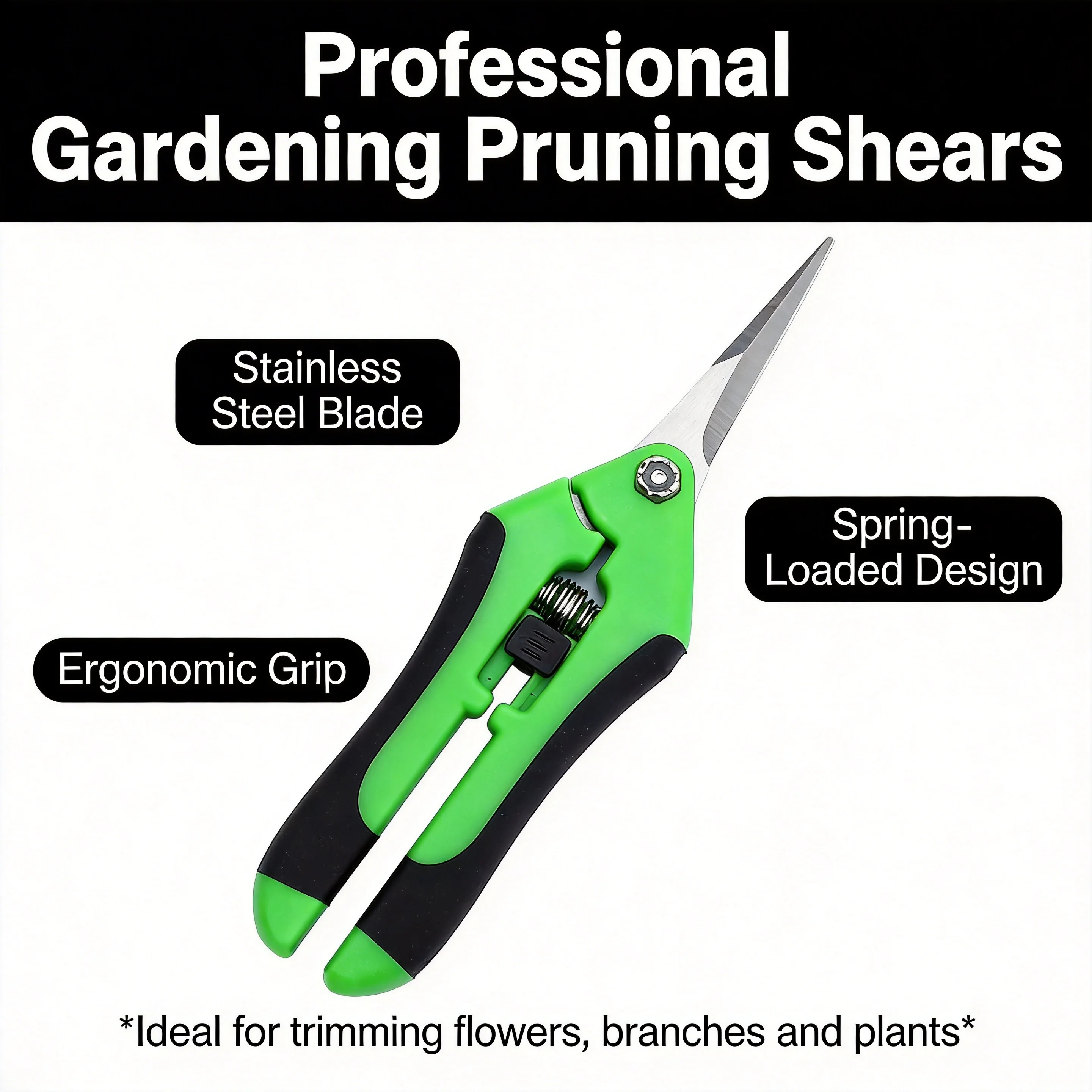 정원용 전정가위, 손가위, 포도 손질용 가위, 직선형 엘보우 스테인리스 스틸 날..