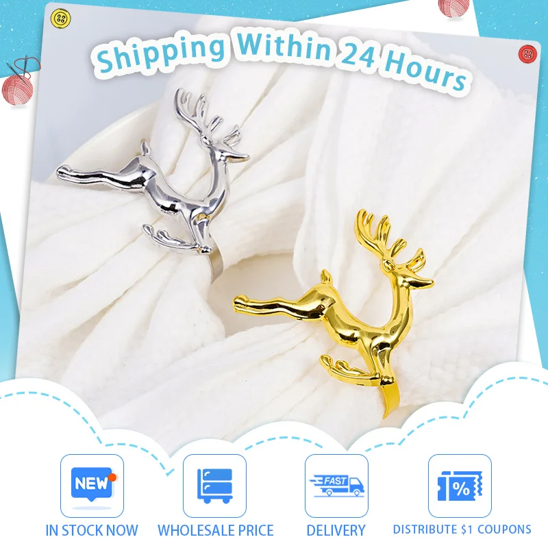

6pc Wedding Napkin Ring Table Decoration Party Rhinestone Napkin Wedding Napkin Holder Rings Hotel Buckles Banquet Deer Shape