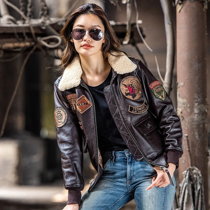 Dark Brown Pilot Jacket Women Military Style Plus Size 3XL Natural Cowhide Autumn Slim Fit Coats - AliExpress