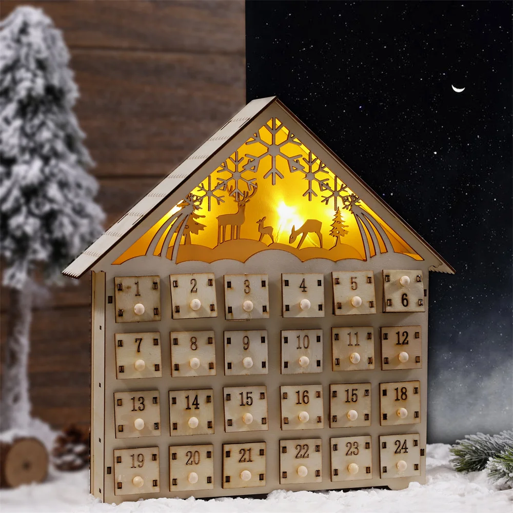 Christmas Wooden Advent Calendar with LED Light 24 Storage Drawers Christmas Countdown Calendar for 2023 Holiday Decoration Christmas Wooden Advent Calendar with LED Light 24 Storage Drawers Christmas Countdown Calendar for 2023 Holiday Decoration
