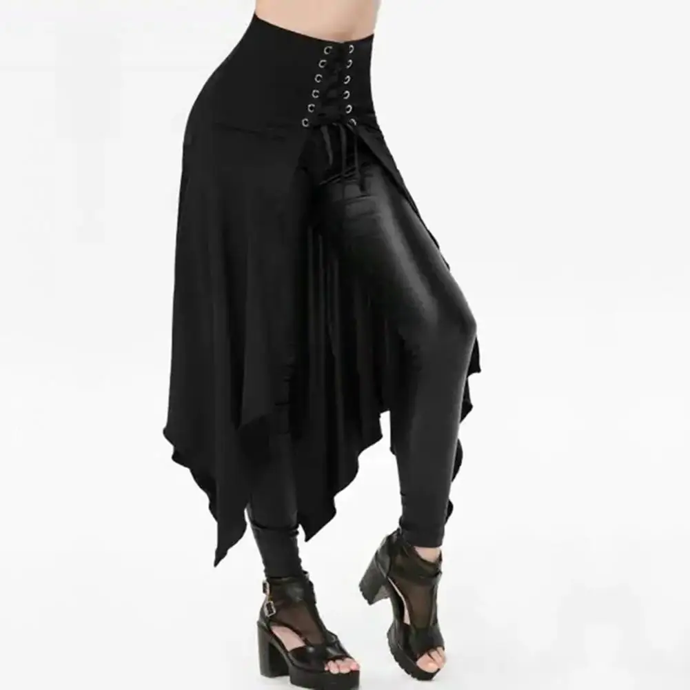 

Irregular Hem Skirt High-waist Women Skirt Vintage Steampunk Cosplay Skirt Irregular High Waist Lace Up Patchwork for Women