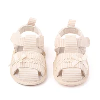 Baby Girl Soft Sandal for Spring and Summer Toe-covered Breathable Soft Light Cotton Anti-slip Toddler Girl Shoes 5