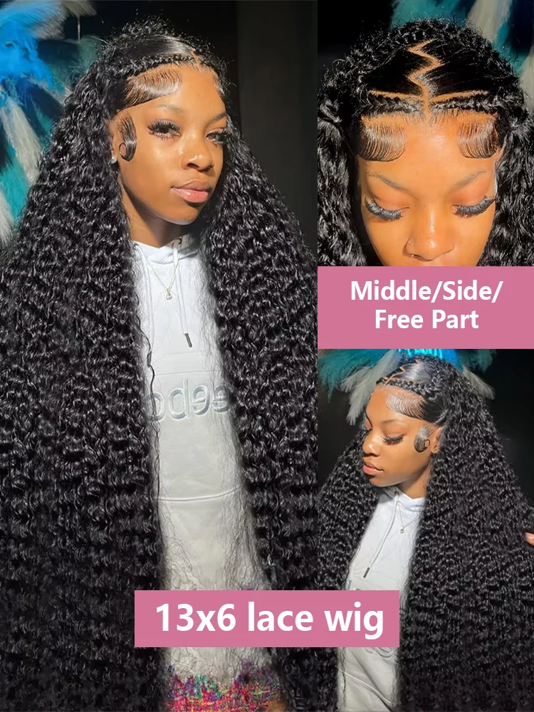 300 High Density HD 13x6 Deep Wave Lace Frontal Wigs 40 50 Inch Jerry Curly Human Hair Wigs Transparent Brazilian Real Virgin Hair 13x4 Water Wave Lace Front Human Hair Wigs For Women Preplucked With Baby Hair 3