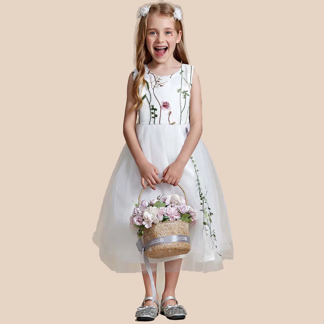 YZYmanualroom Embroidered Tulle Sleeveless Flower Girl Dress 2-15T