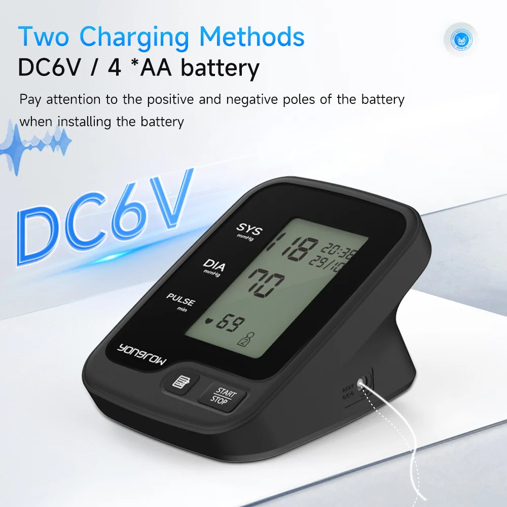 Yongrow Portable Digital Upper Arm Blood Pressure Monitor Measurement Tool 1 Pcs Tonometer Sphygmomanometer
