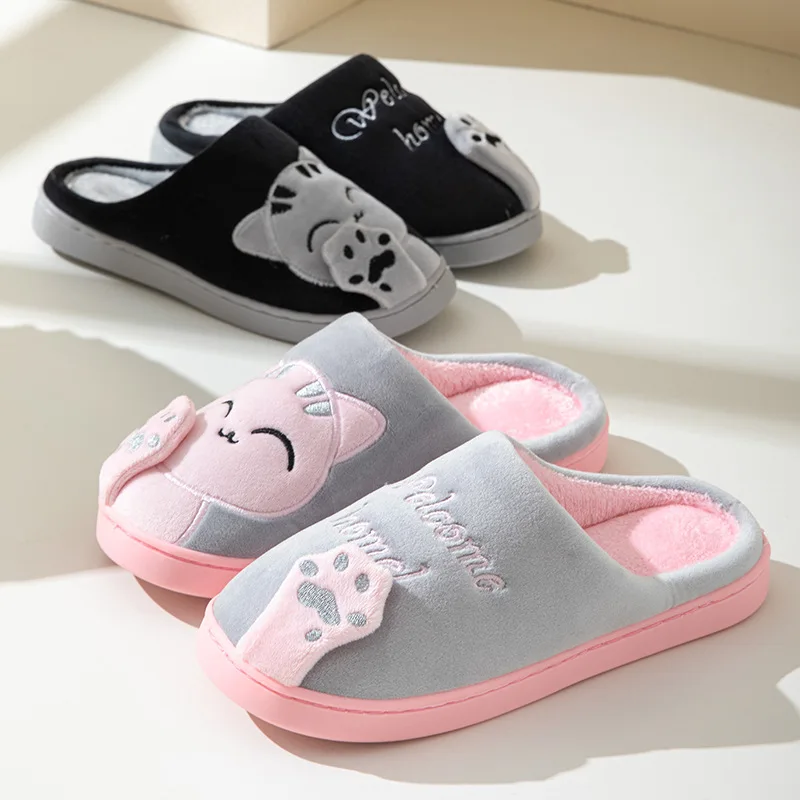 Hot Fluffy Fur Slippers Winter Cartoon Cat Pattern Womens Fur Slippers Cute Cartoon Warm Short Plush Couple Shoes Fleece Flats 5