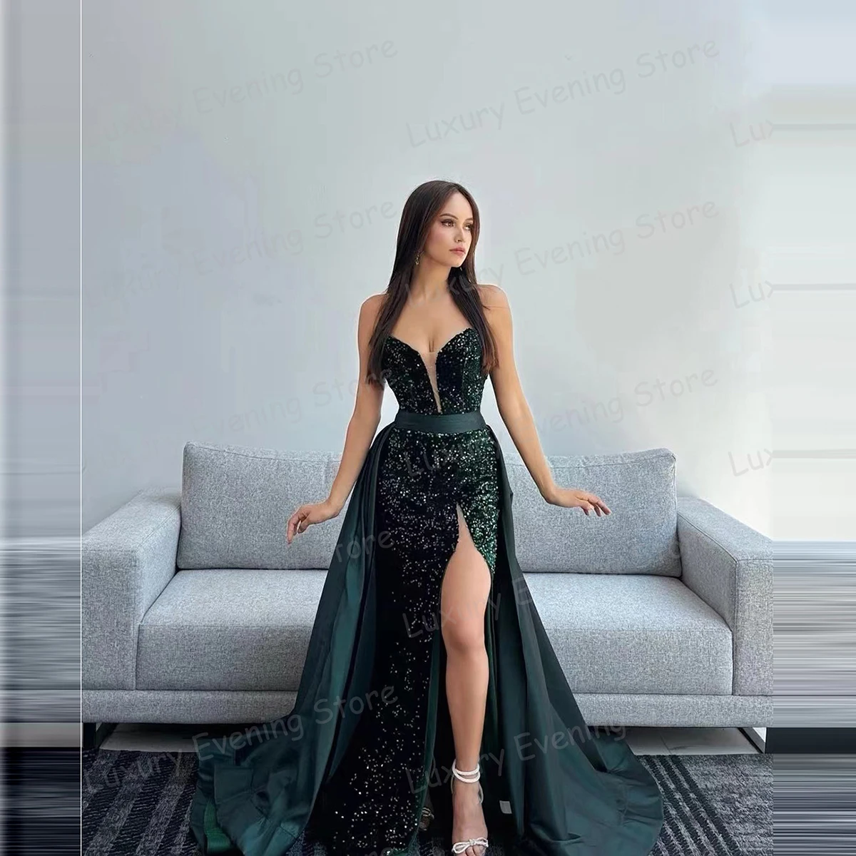 Simple Evening Dresses Mermaid Sexy Sequined High Split Sweetheart Sleeveless Prom Gowns Customized Fashion Vestidos De Fiesta - Image 2