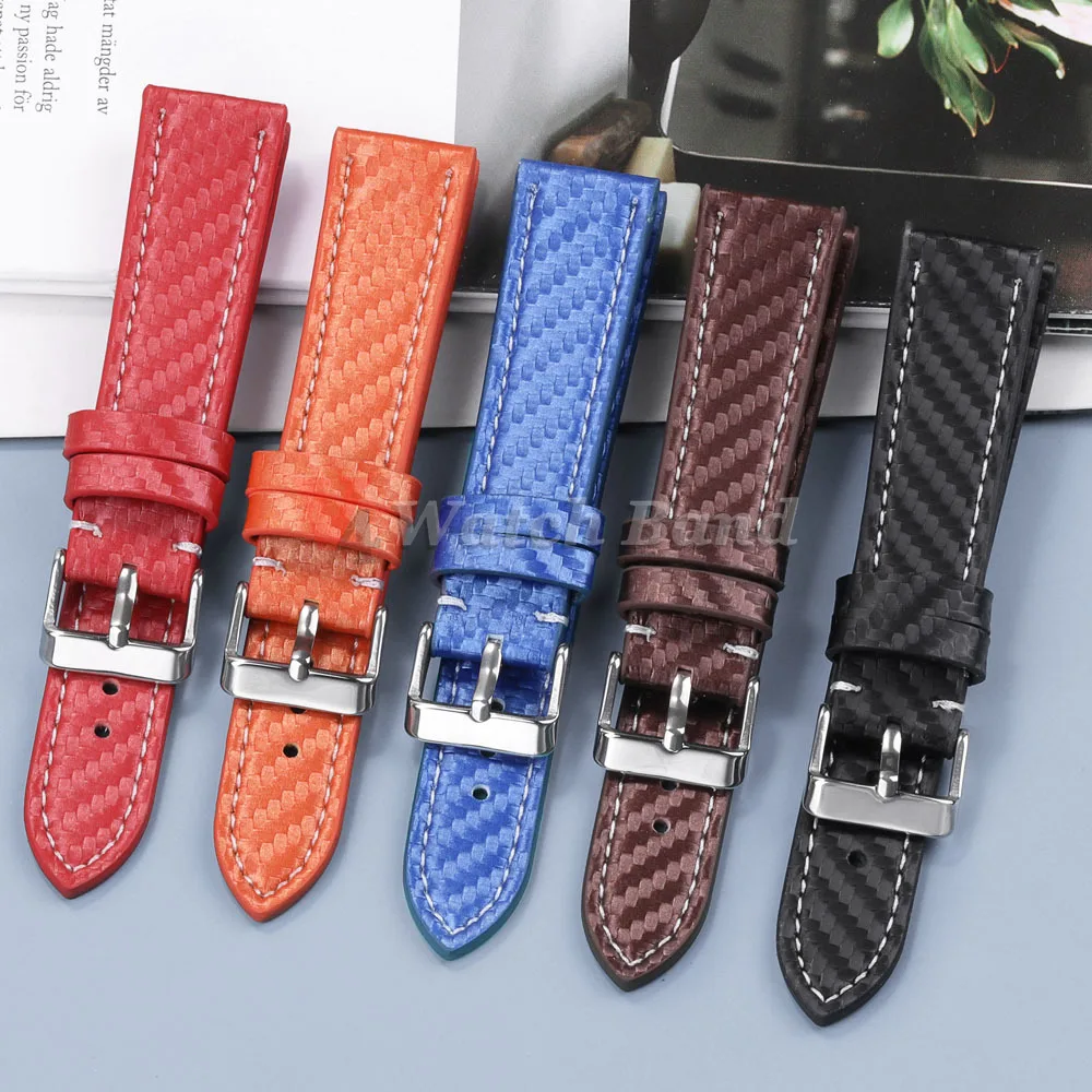 Carbon Fiber Texture Leather Strap - Premium Cowhide Watchband for Men, Soft Wrist Belt in Various Sizes
