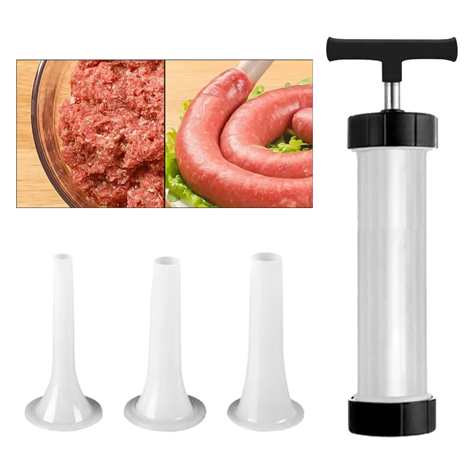 Manual Sausage Stuffer Machine with 3 Nozzles Stuffer for Household Sausage Maker Sausage Stuffer Sausage Meat Filling Tools