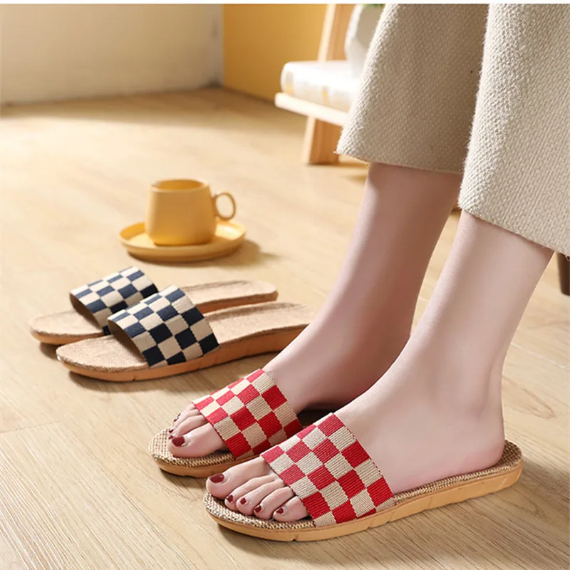 Suihyung Summer Home Shoes Casual Flax Slippers Women Anti-slip Linen Sole Slides  Female Flat Sandals Couple Indoor Flip Flops - AliExpress