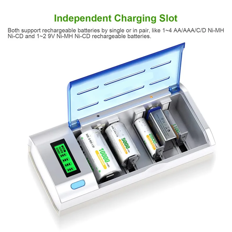Chargeur De Piles 14 Emplacements - Chargeur Intelligent AA AAA & 9V Avec Écran LCD Et Fonction Décharge