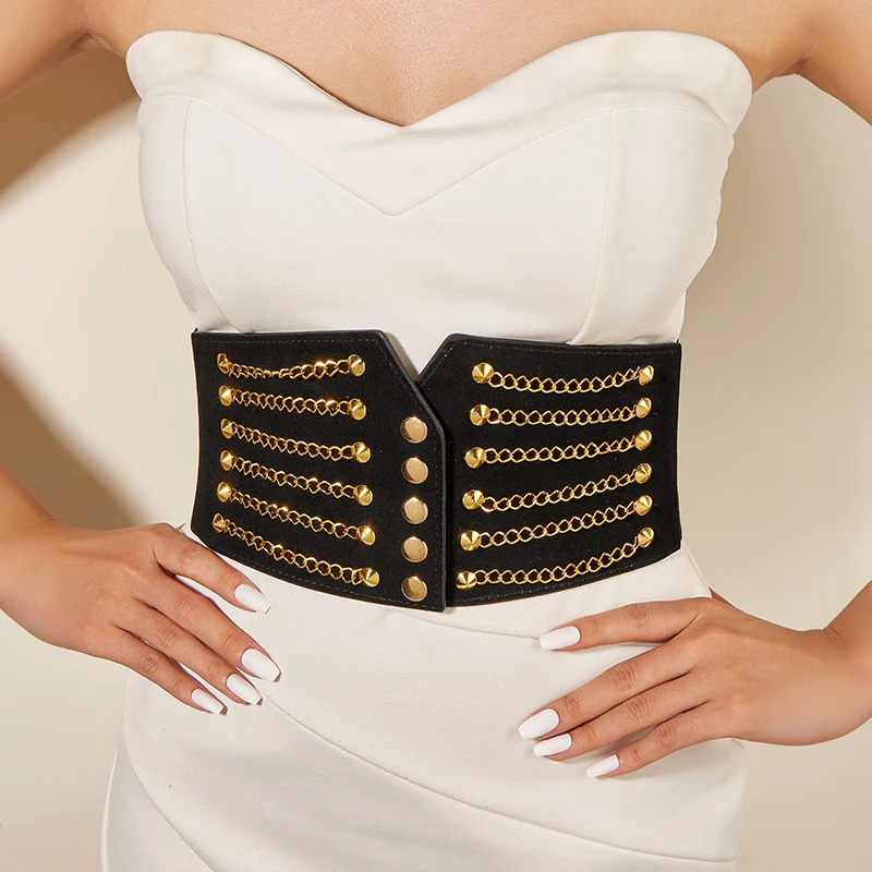 Fashion Punk Metal Corset Wide Belts Women Slimming Body Elastic