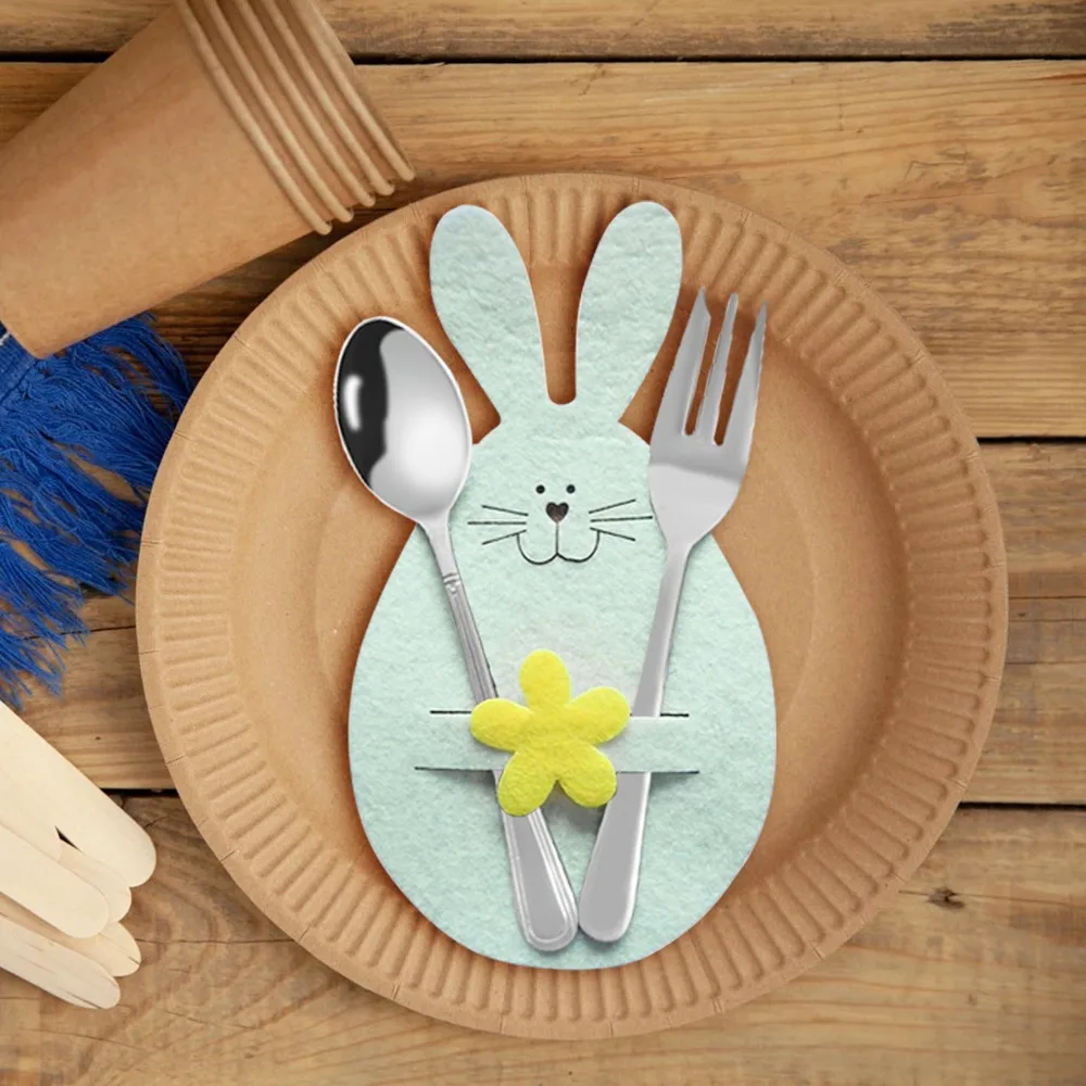 Easter Knife Fork Holder Felt Bunny Cutlery Bag Tableware Accessories Dinner Table Supplies 4PCS/set