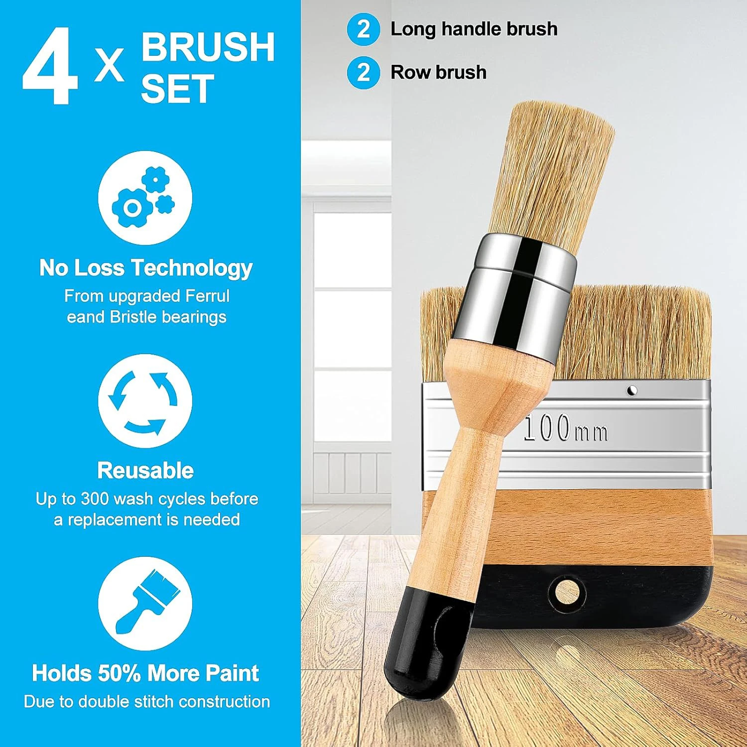 Art Brush Set-4 Pcs Bristle Stencil Brushes for Chairs and Other Wood Furniture ,Flat Pointed and Round Chalked Paint Brushes