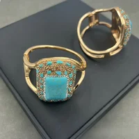 NISHIZAWA Turquoise Bangles Geometric Square Hyperbole Turkish Women Bracelets Palace Style Jewelry Fashion Pulseras Mujer 2