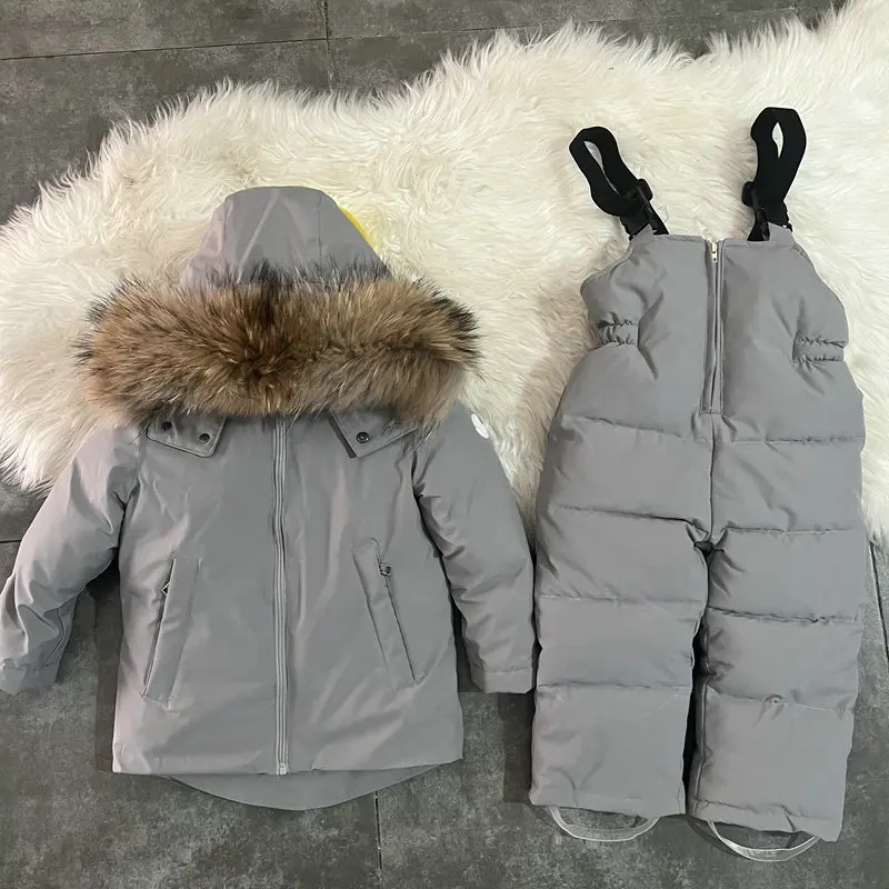 Детский лыжный костюм Children's Cotton Fleece-lined Thickened Medium and Large Children Child Baby Kids' Raccoon Fur Ski Suit