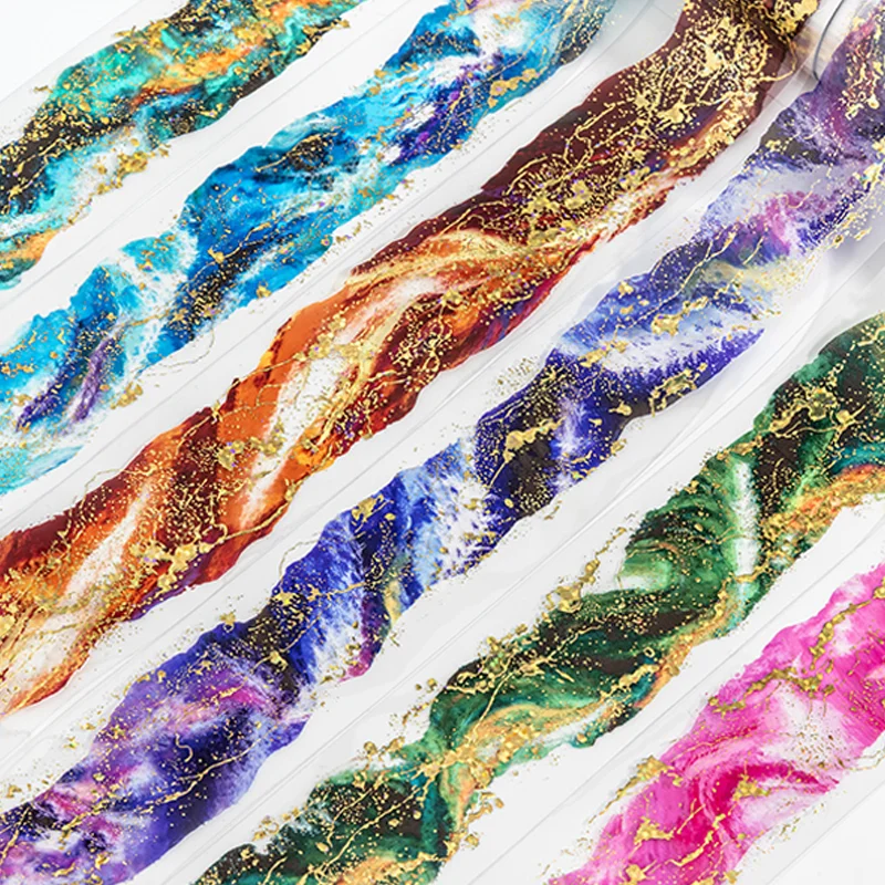 미스터 페이퍼 해변 풍경 테이프 1롤 다양한 색상의 파도 풍경 PET 테이프 가정용 수첩 여행 기록 장식 선물