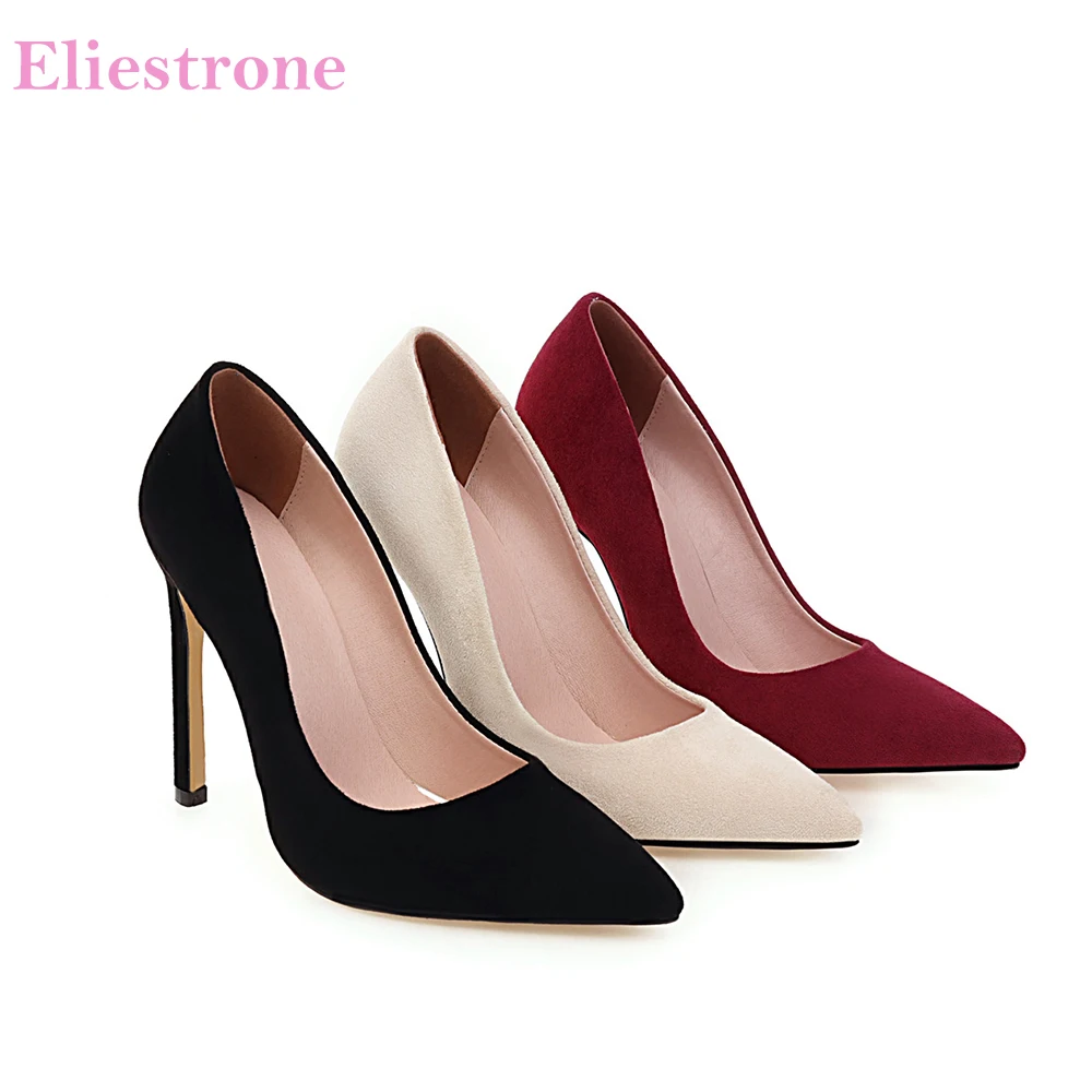 

Hot Autumn Brand New Sexy Black Wine Red Women Pumps Flock High Stiletto Heels Lady Dress Shoes Plus Big Size 10 43 46 48