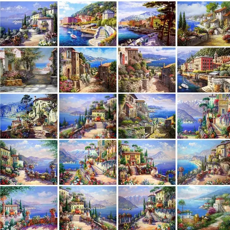 

GATYZTORY Frame Painting By Numbers For Adults Starter Kits Seaside House Scenery Unique Gift Paint With Numbers Home Decor