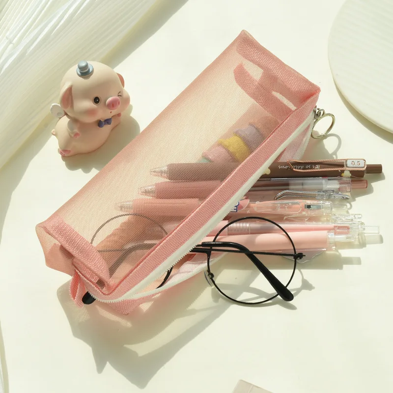 

Nylon Mesh Large Capacity Stationery Box Transparent Pencil Case for School Students Multi-functional Stationery Pen Bag