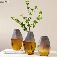 Mist Surface Frosted Glass Vase Amber Color Ice Cracks Vases Desk Decoration Floral Arrangement Flower Pots Modern Home Decor 1